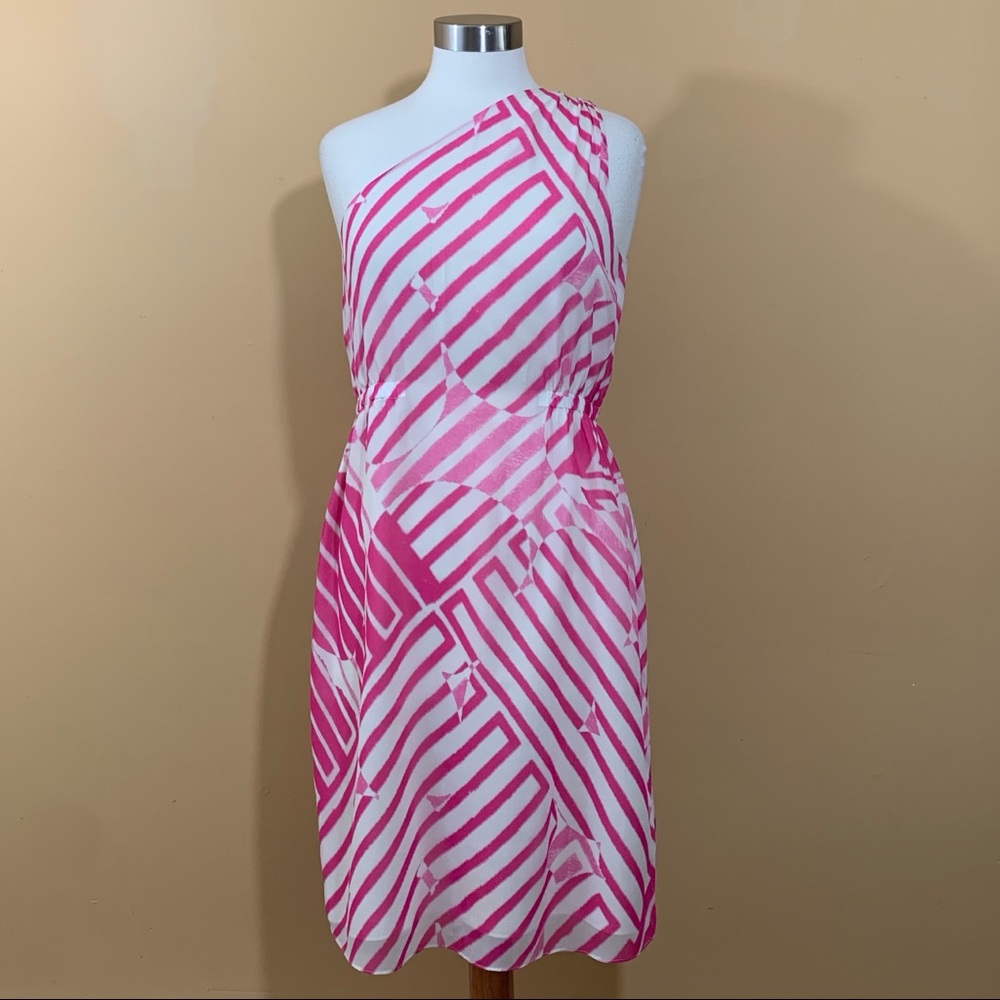 NWT VINTAGE Theory‎ Silk Striped One Shoulder Dress Size 8